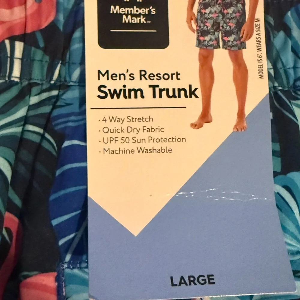 Members Mark Flamingo Tropical Floral Resort Lined Swim Trunks Mens size L NEW